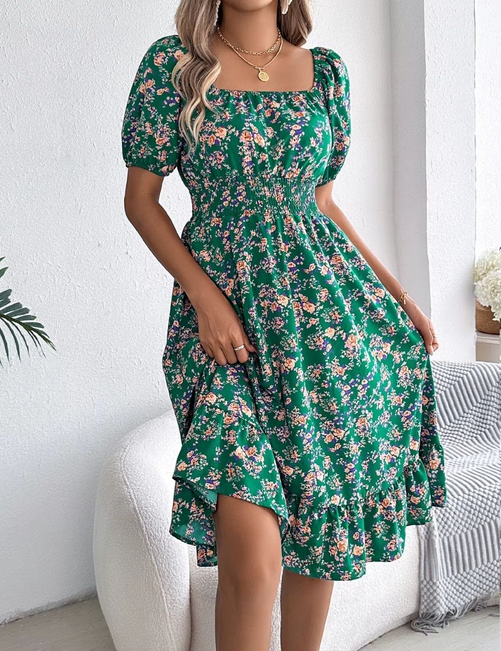 Robe midi bohème chic Vert / S